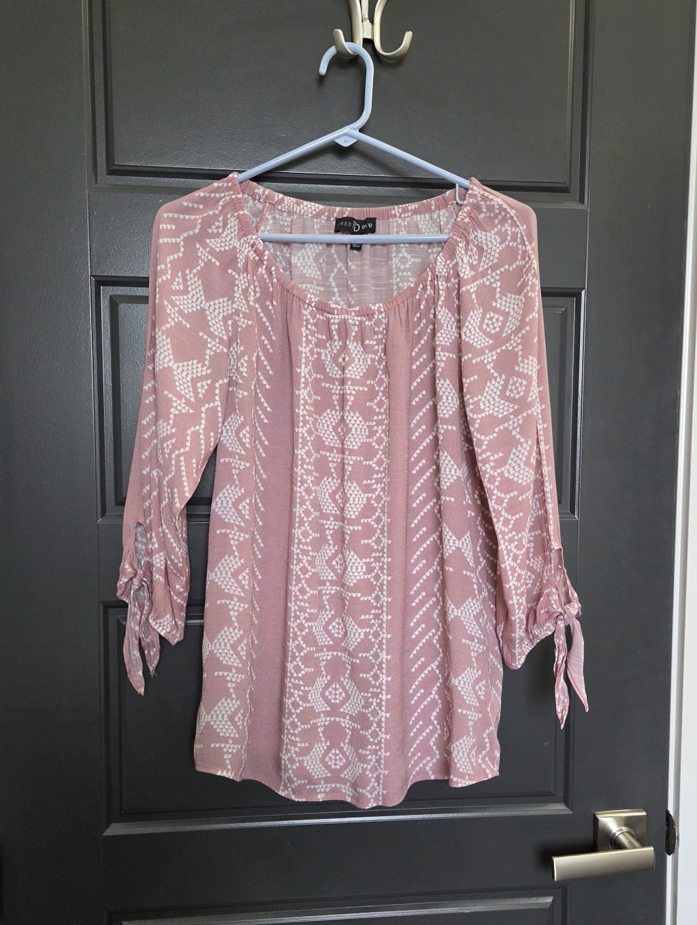 Fred David Dusty Rose Printed Tie-Sleeve Blouse